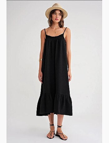 Vestido midi de algodón con detalle de volantes mixray