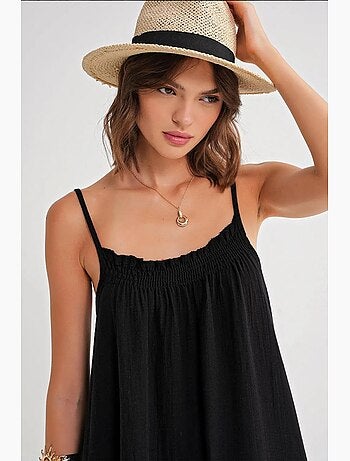 Vestido midi de algodón con detalle de volantes mixray