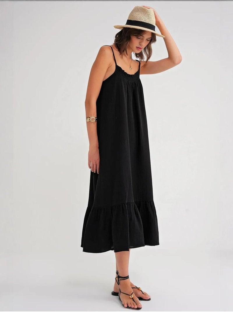 Vestido midi de algodón con detalle de volantes mixray Negro - Kiabi