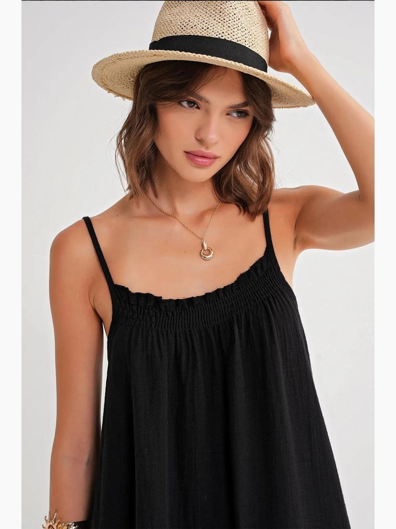 Vestido midi de algodón con detalle de volantes mixray Negro - Kiabi