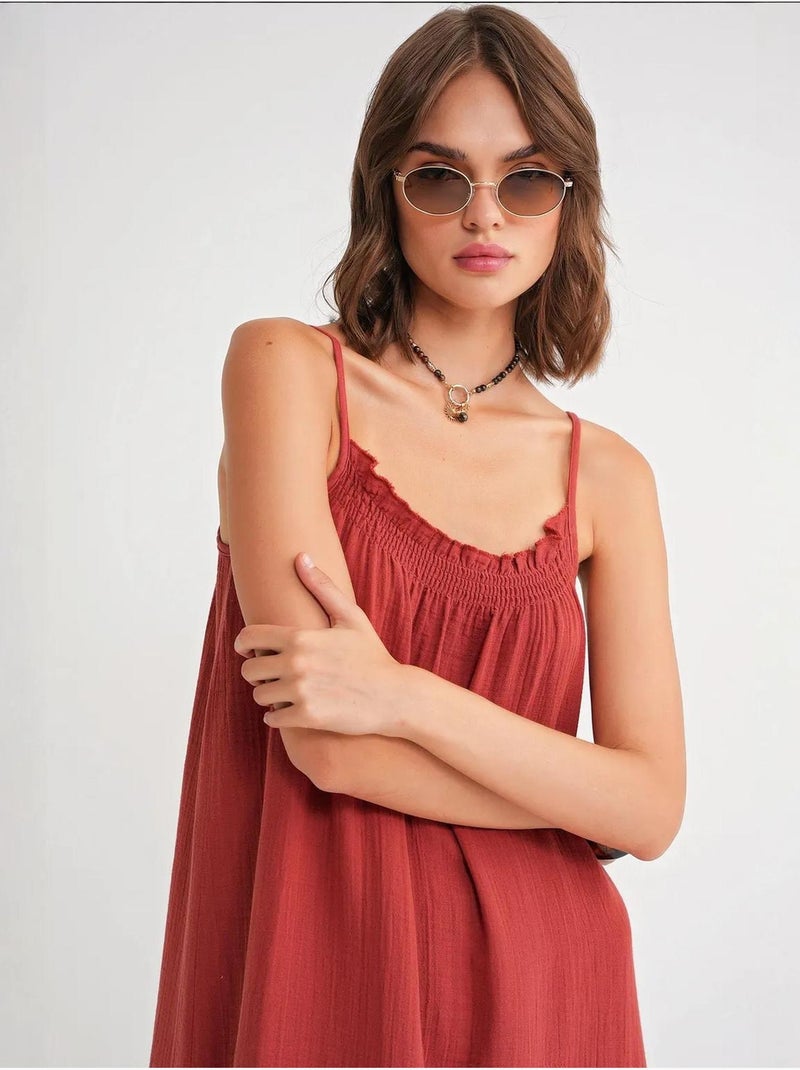 Vestido midi de algodón con detalle de volantes mixray Rojo oscuro - Kiabi