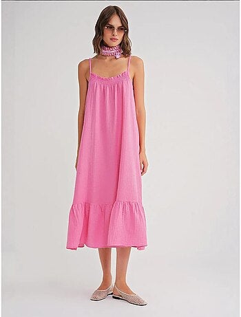 Vestido midi de algodón con detalle de volantes mixray