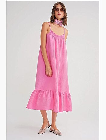 Vestido midi de algodón con detalle de volantes mixray
