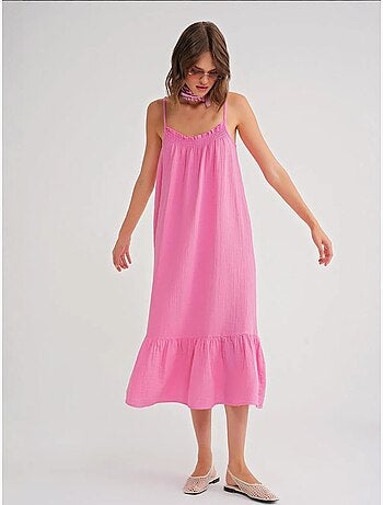 Vestido midi de algodón con detalle de volantes mixray