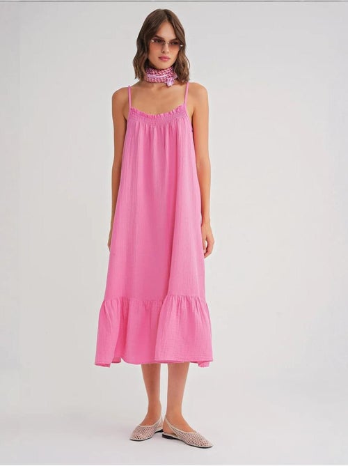 Vestido midi de algodón con detalle de volantes mixray - Kiabi Vestido midi de algodón con detalle de volantes mixray - Kiabi