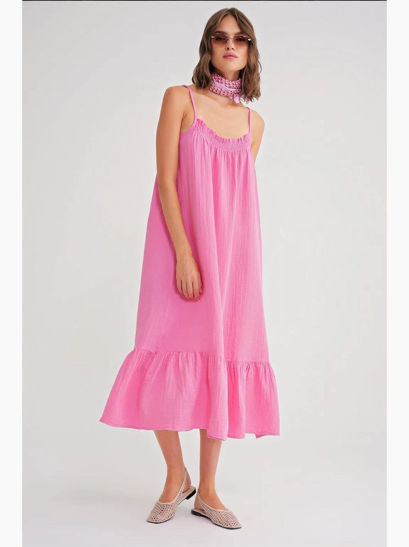 Vestido midi de algodón con detalle de volantes mixray Rosa pálido - Kiabi