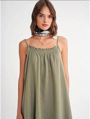 Vestido midi de algodón con detalle de volantes mixray