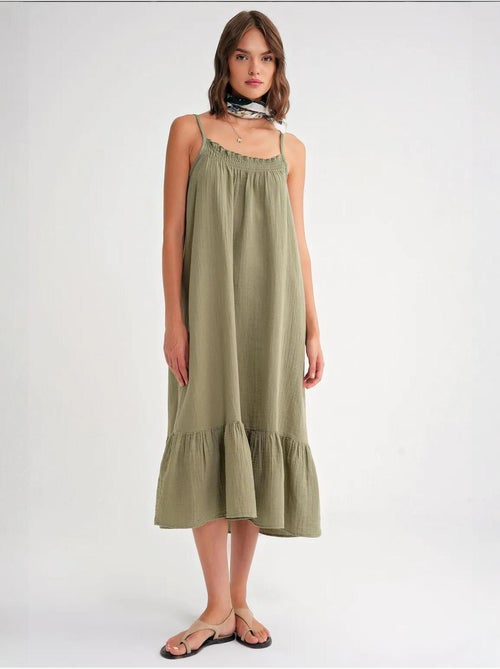 Vestido midi de algodón con detalle de volantes mixray - Kiabi Vestido midi de algodón con detalle de volantes mixray - Kiabi