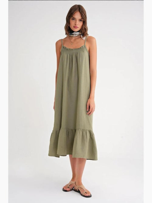 Vestido midi de algodón con detalle de volantes mixray - Kiabi Vestido midi de algodón con detalle de volantes mixray - Kiabi