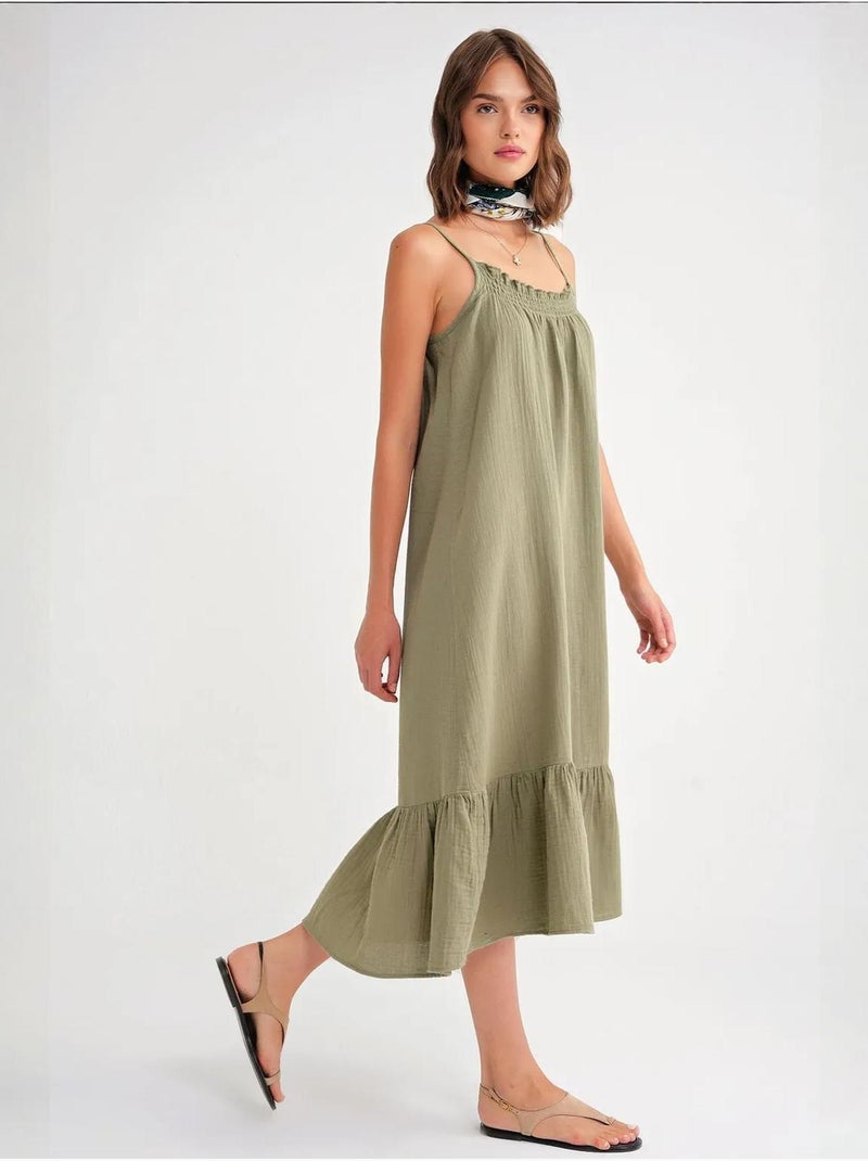 Vestido midi de algodón con detalle de volantes mixray Verde pastel - Kiabi