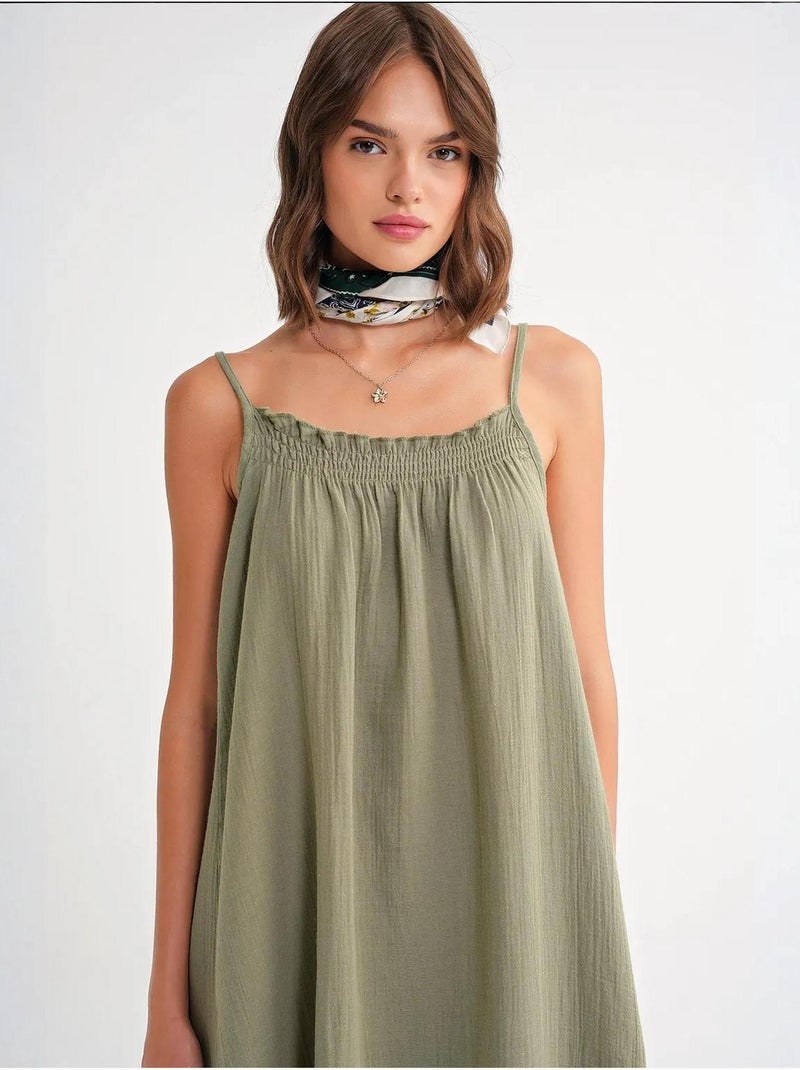 Vestido midi de algodón con detalle de volantes mixray Verde pastel - Kiabi
