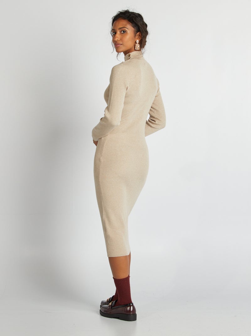 Vestido midi de canalé BEIGE - Kiabi