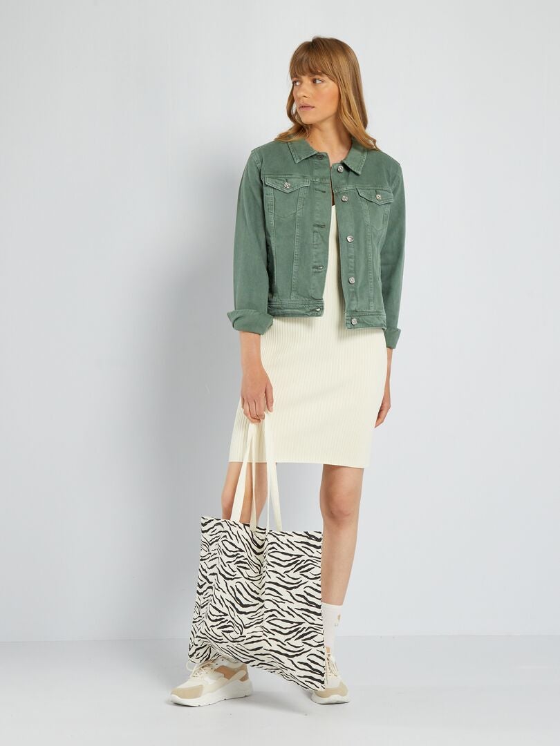 Vestido midi de canalé Blanco - Kiabi