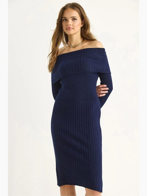 Vestido midi de canalé con cuello en u de lucci - Kiabi