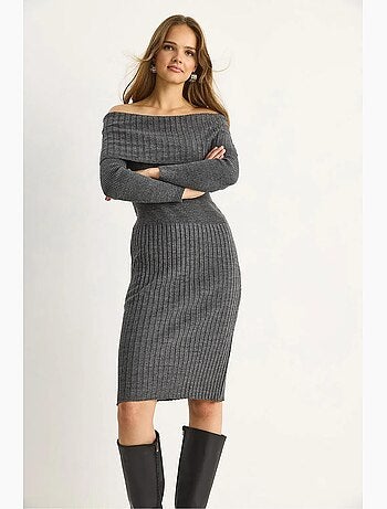 Vestido midi de canalé con cuello en u de lucci
