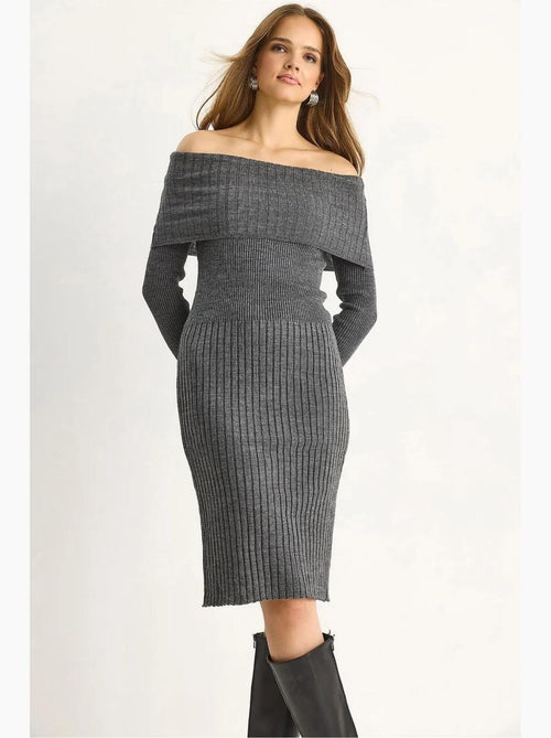 Vestido midi de canalé con cuello en u de lucci - Kiabi