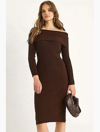 Vestido midi de canalé con cuello en u de lucci