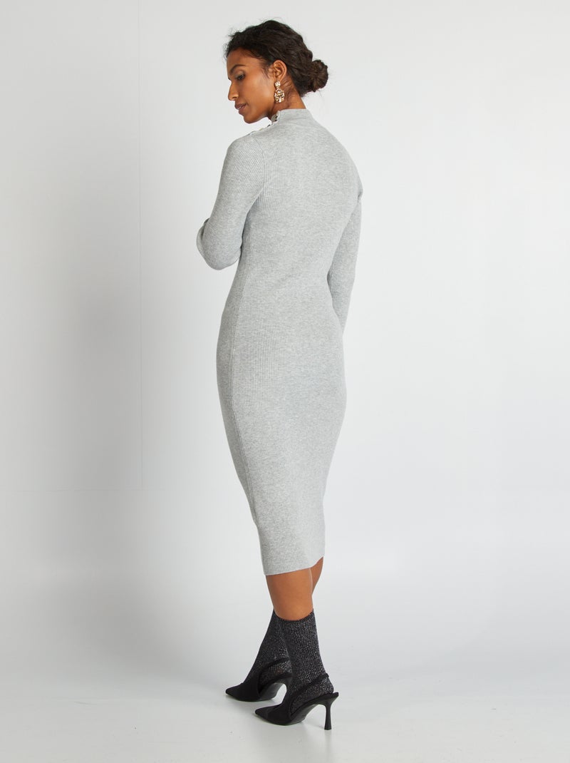 Vestido midi de canalé GRIS - Kiabi