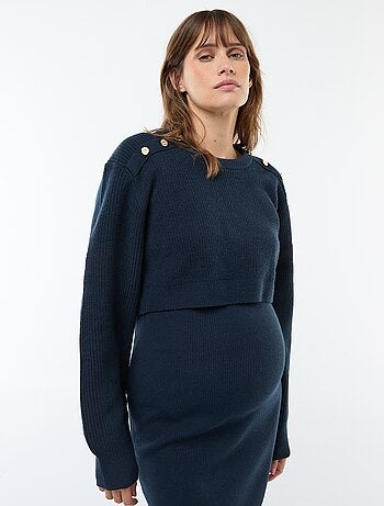 Vestido midi de canalé + jersey cropped de maternidad