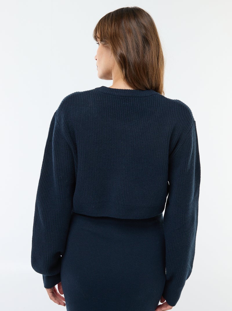 Vestido midi de canalé + jersey cropped de maternidad Azul - Kiabi