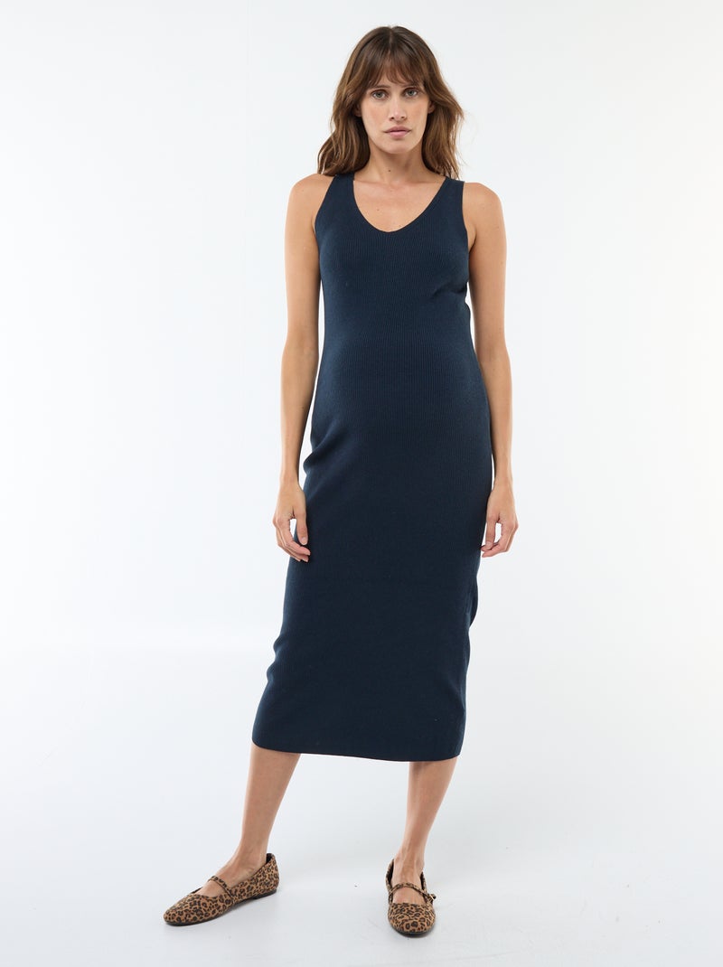 Vestido midi de canalé + jersey cropped de maternidad Azul - Kiabi