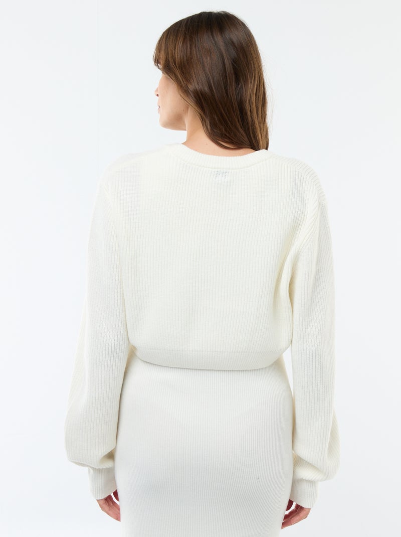Vestido midi de canalé + jersey cropped de maternidad Blanco - Kiabi