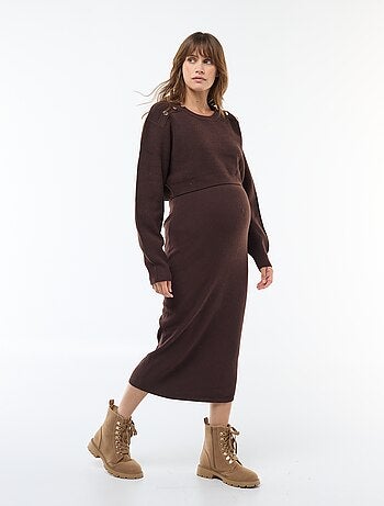 Vestido midi de canalé + jersey cropped de maternidad