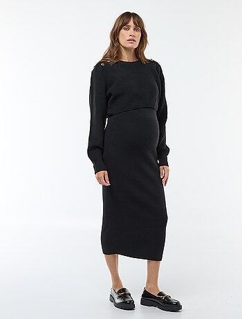 Vestido midi de canalé + jersey cropped de maternidad