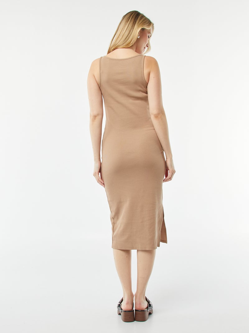 Vestido midi de canalé liso con abertura de lactancia BEIGE - Kiabi