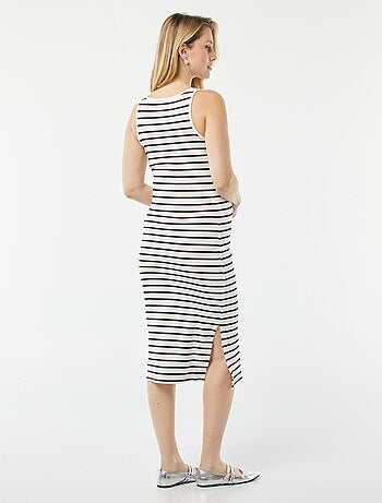 Vestido midi de canalé liso con abertura de lactancia