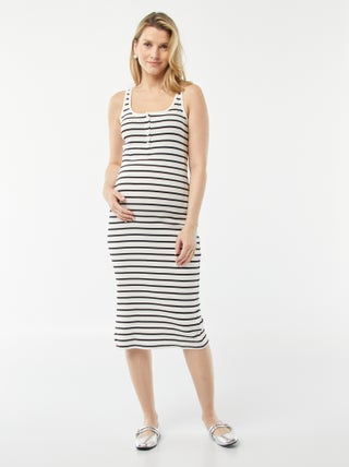Vestido midi de canalé liso con abertura de lactancia