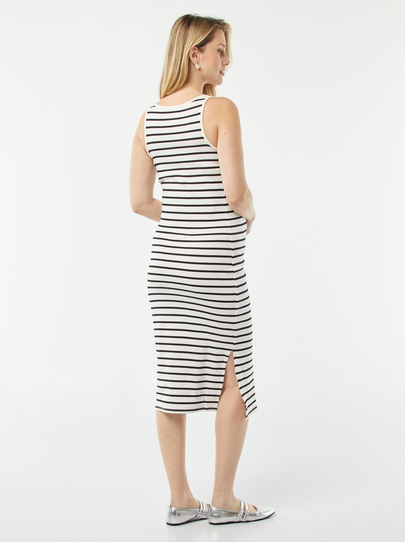 Vestido midi de canalé liso con abertura de lactancia BLANCO - Kiabi