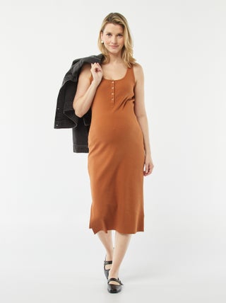 Vestido midi de canalé liso con abertura de lactancia