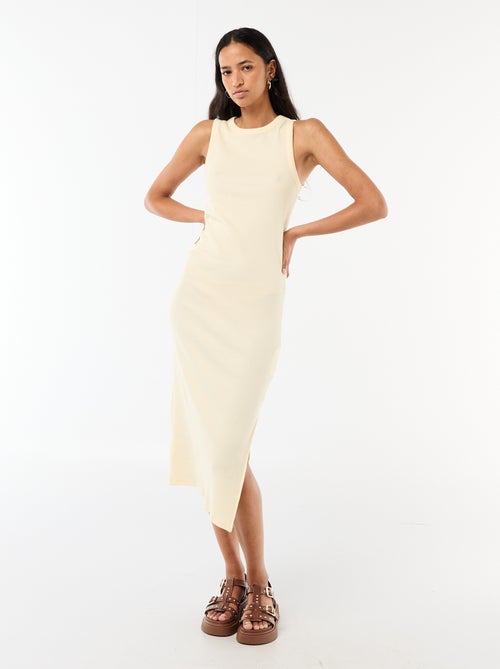 Vestido midi de canalé sin mangas - Kiabi
