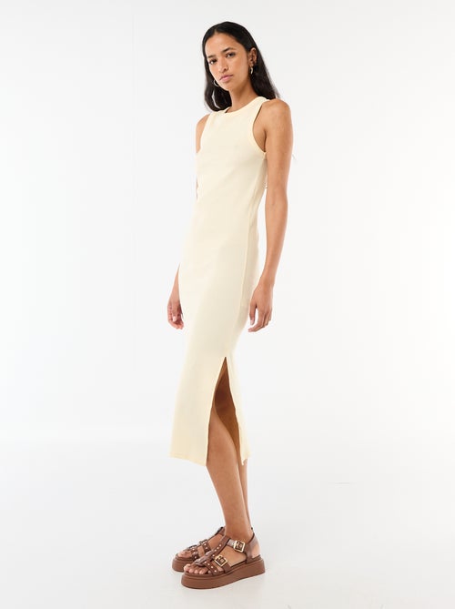 Vestido midi de canalé sin mangas - Kiabi
