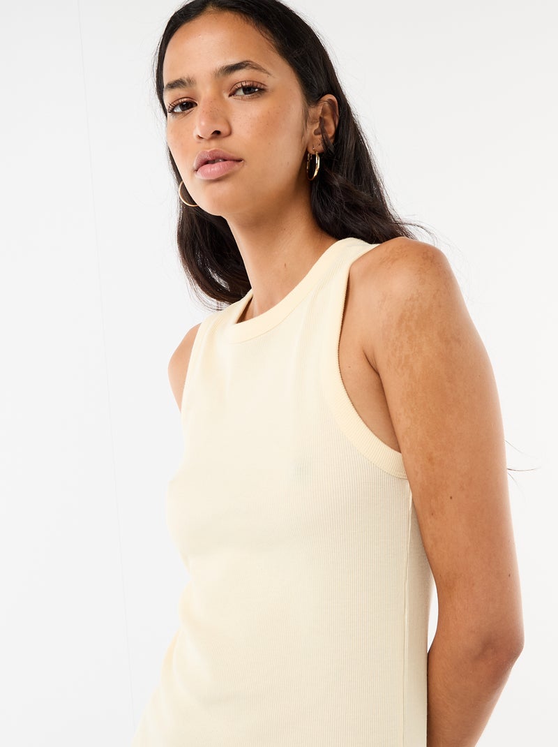 Vestido midi de canalé sin mangas Amarillo - Kiabi