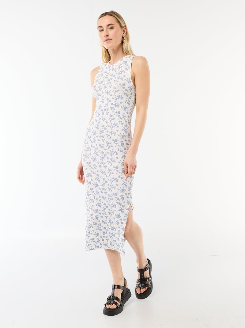 Vestido midi de canalé sin mangas Beige - Kiabi
