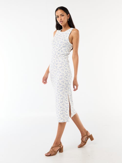 Vestido midi de canalé sin mangas - Kiabi