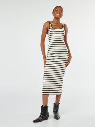 Vestido midi de canalé sin mangas
