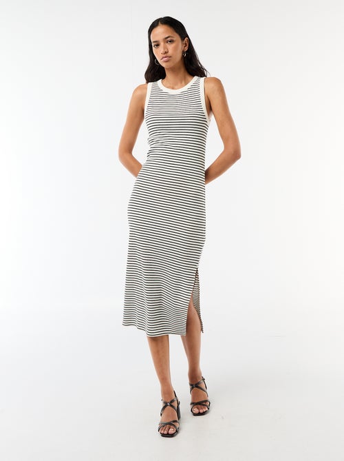 Vestido midi de canalé sin mangas - Kiabi
