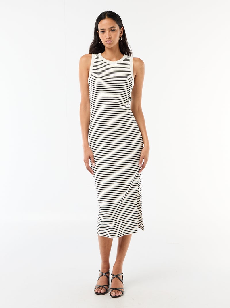 Vestido midi de canalé sin mangas Blanco - Kiabi