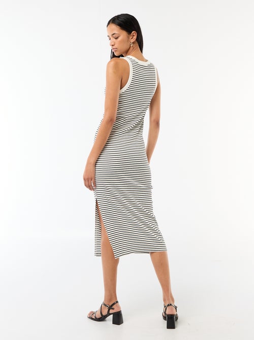 Vestido midi de canalé sin mangas - Kiabi