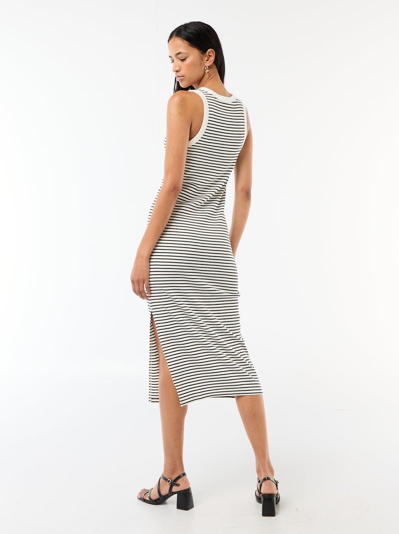 Vestido midi de canalé sin mangas Blanco - Kiabi