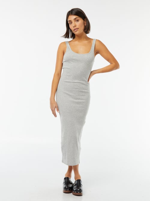 Vestido midi de canalé sin mangas - Kiabi