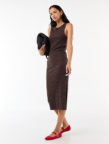 Vestido midi de canalé sin mangas