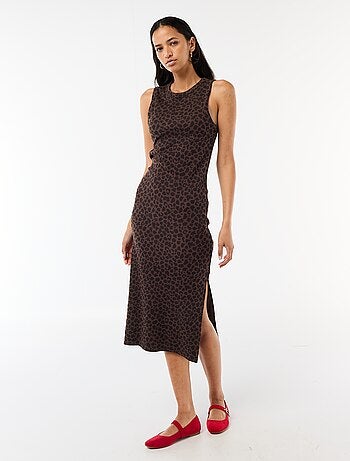 Vestido midi de canalé sin mangas