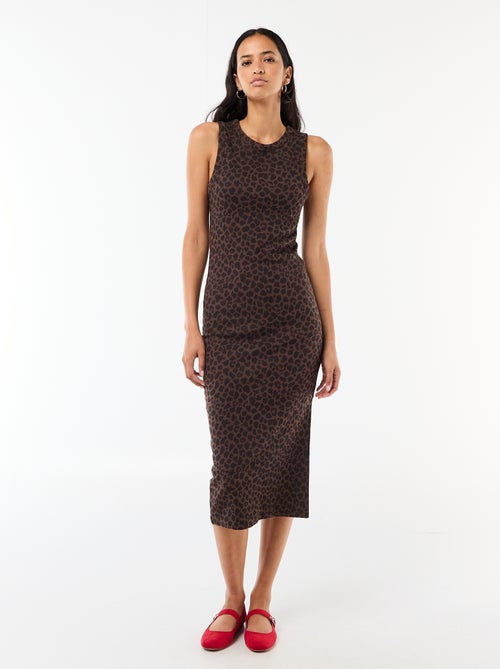 Vestido midi de canalé sin mangas - Kiabi