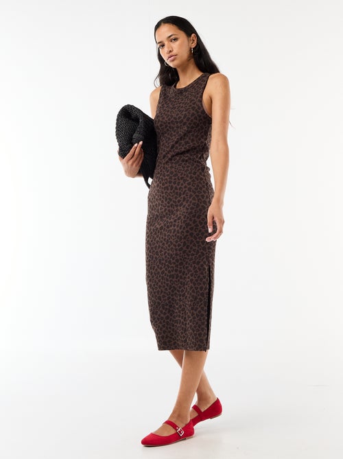 Vestido midi de canalé sin mangas - Kiabi