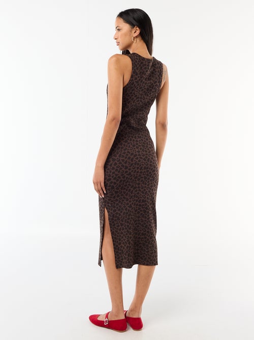 Vestido midi de canalé sin mangas - Kiabi