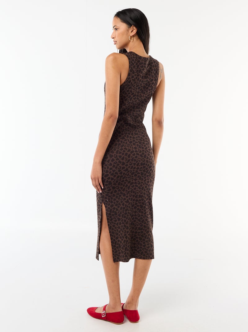 Vestido midi de canalé sin mangas Marron - Kiabi